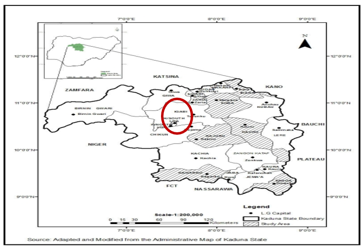 Position of North/ South Area of Kaduna Metropolis in Kaduna State, Nigeria