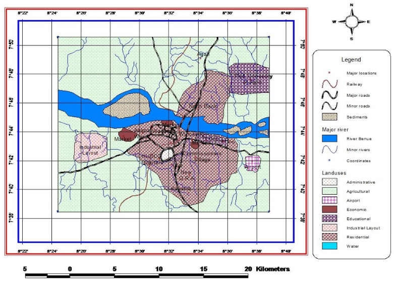 Map of Makurdi showing River Benue