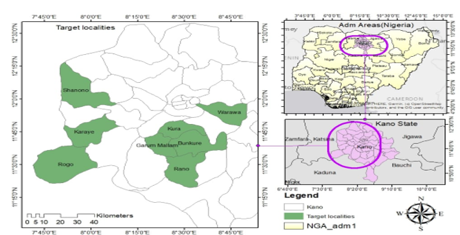 GIS Generated Map of the Study Area and the Maize Crop Major Producers