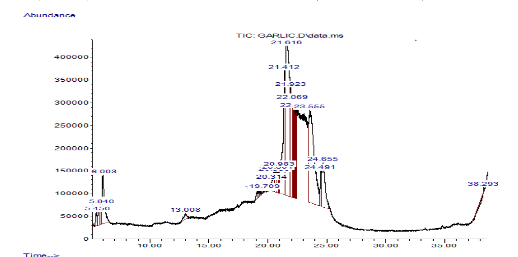 GC-MS Chromatogram of the Bioactive Compounds Present in Allium Sativum)