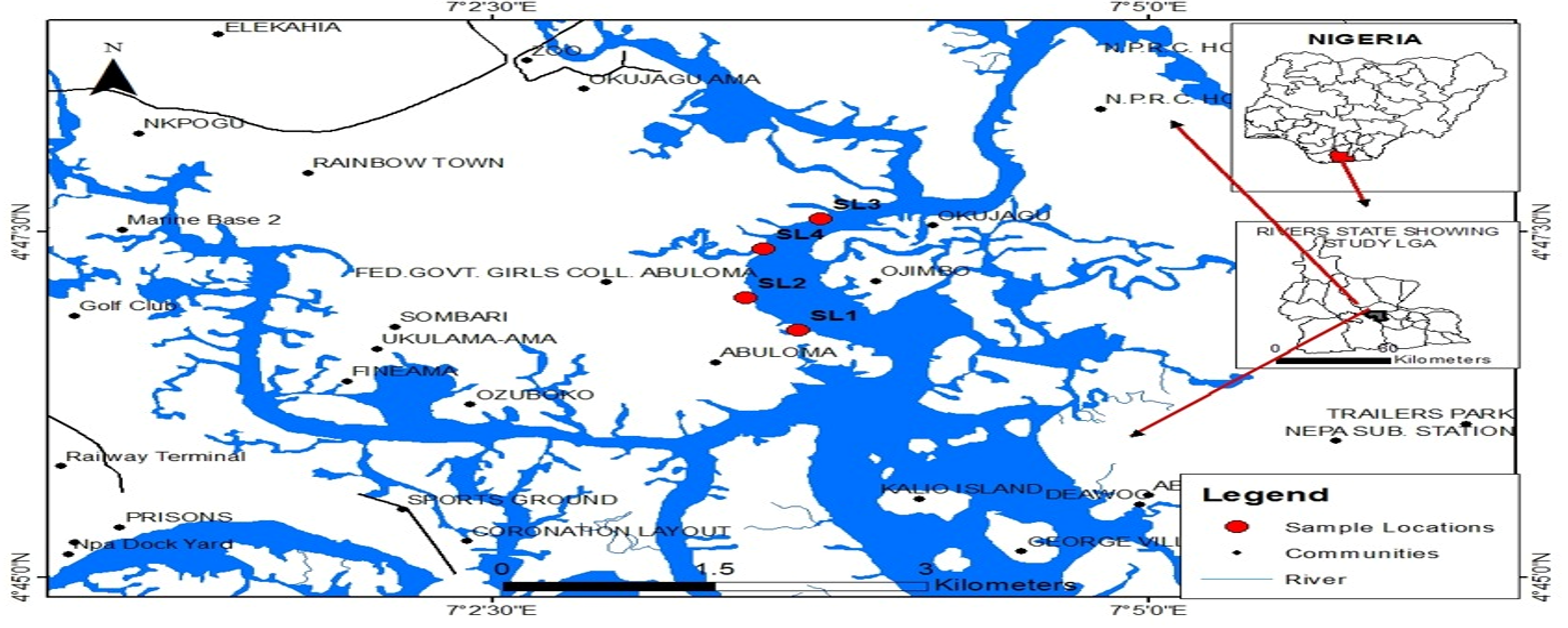 Map of Trans-Amadi, Port Harcourt, showing Amadi-Ama Creek