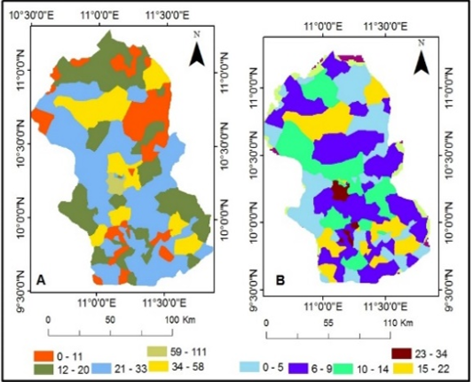 Spatial Concentration of School (A) and Health (B) Facilities